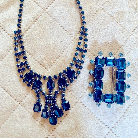 JULIANA D&E AB vintage Blue faceted topaz Rhinestones Necklace